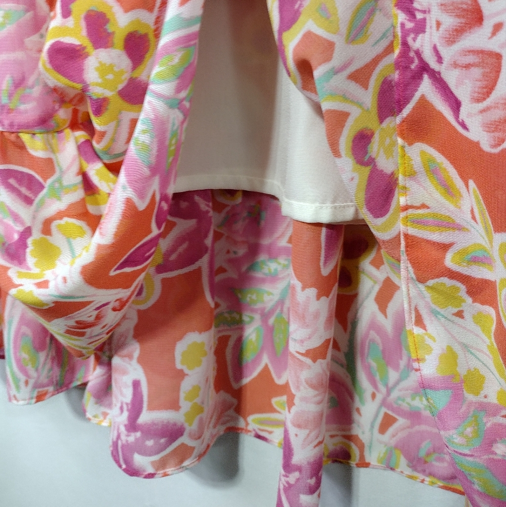 Chaps by Ralph Lauren Floral Skirt Women's PL Coral Cottagecore Peasant Coastal - Picture 5 of 8